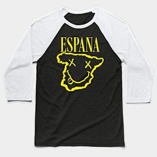 Vibrant Espana Spain x Eyes Happy Face: Unleash Your 90s Grunge Spirit! Smiling Squiggly Mouth Dazed Smiley Face Baseball T-Shirt